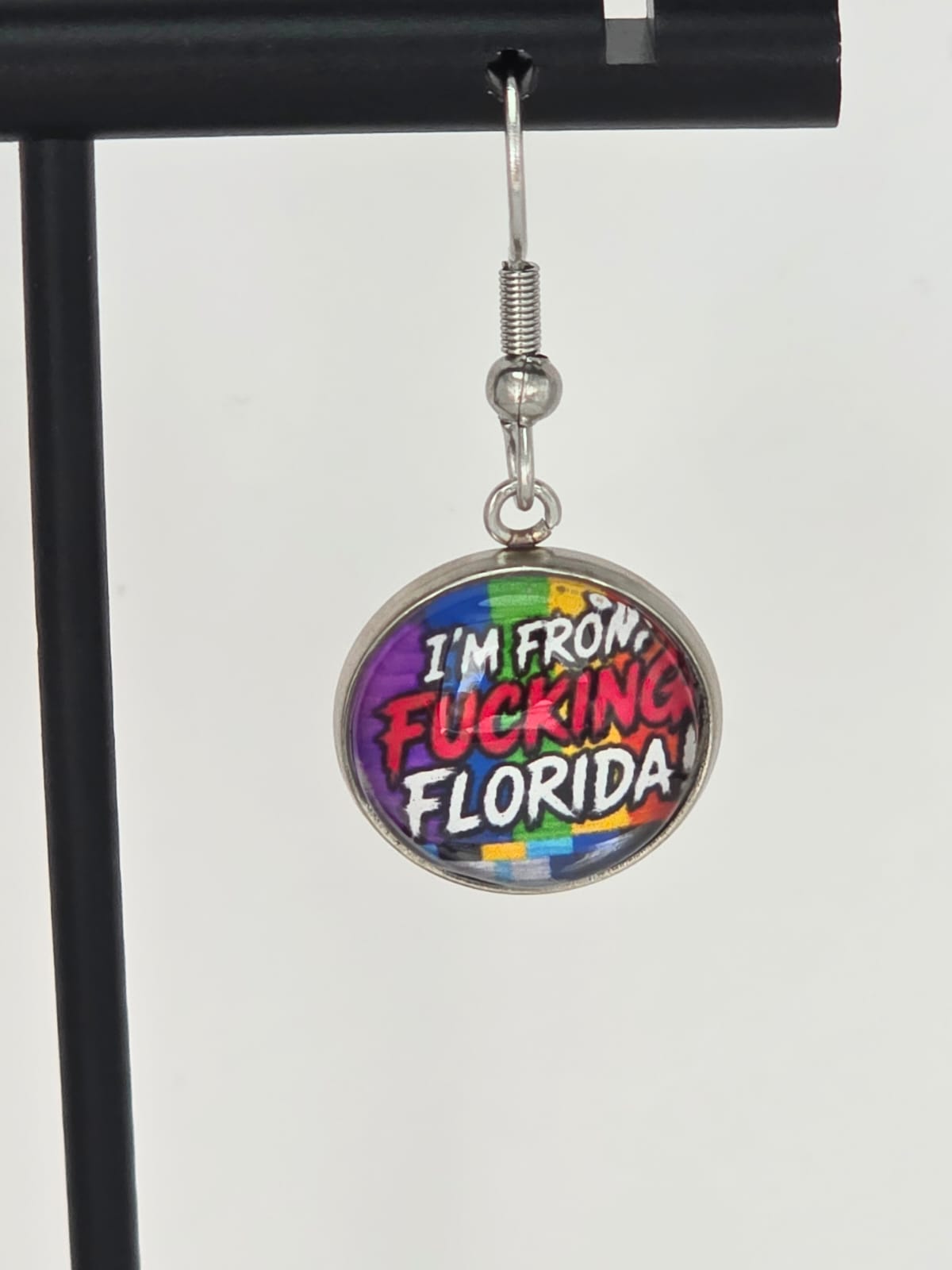 Hazbin Hotel Inspired Valentino & "I'm From Fucking Florida" Dangle Stainless Steel Earrings