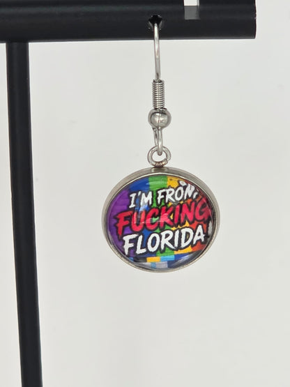 Hazbin Hotel Inspired Valentino & "I'm From Fucking Florida" Dangle Stainless Steel Earrings