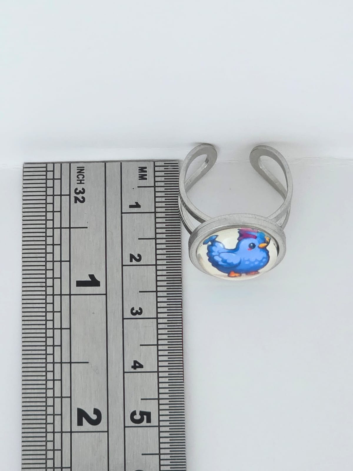 Stardew Valley Inspired Blue Chicken 14 mm Adjustable Stainless Steel Ring