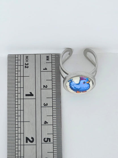Stardew Valley Inspired Blue Chicken 14 mm Adjustable Stainless Steel Ring