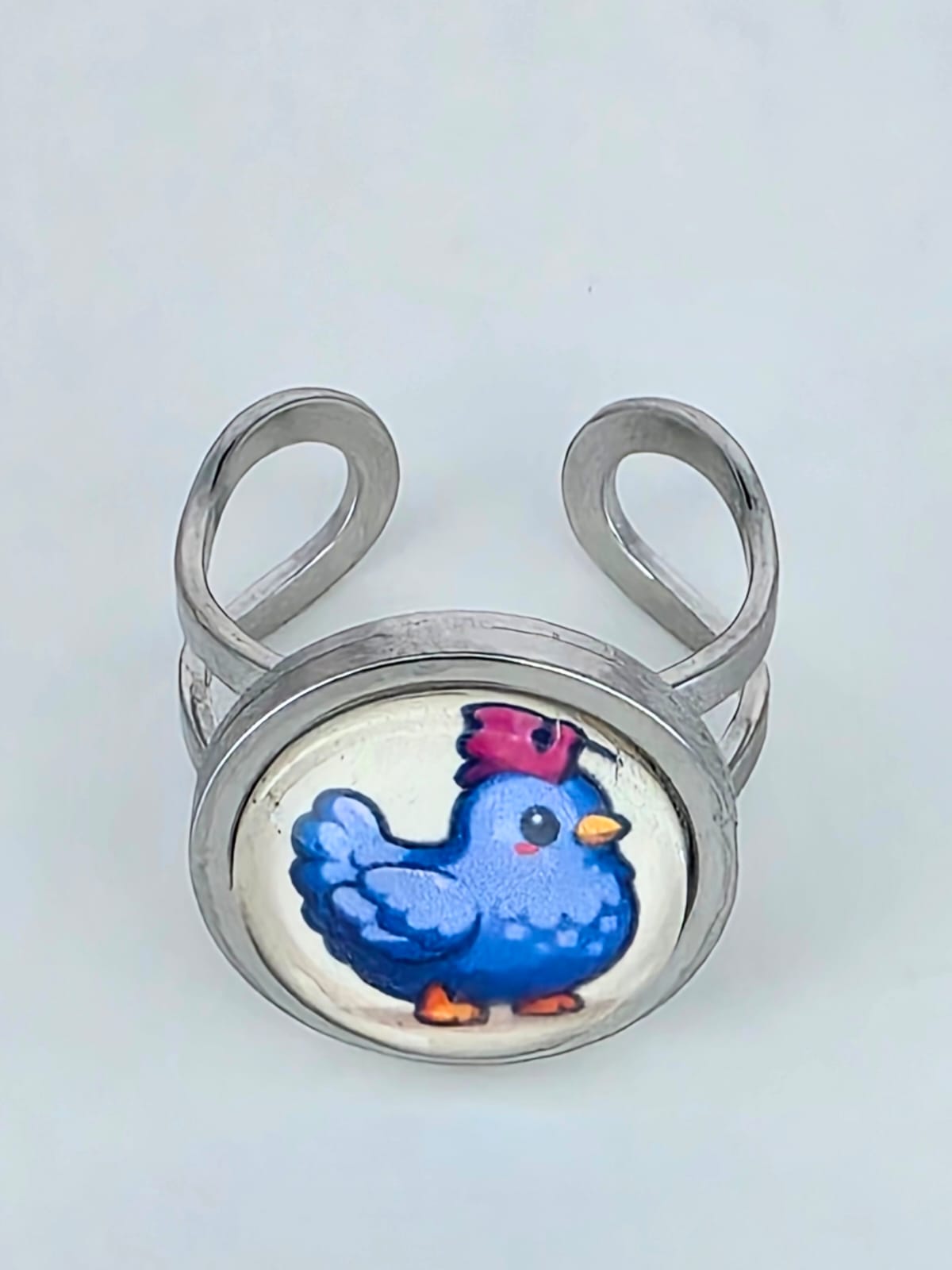 Stardew Valley Inspired Blue Chicken 14 mm Adjustable Stainless Steel Ring