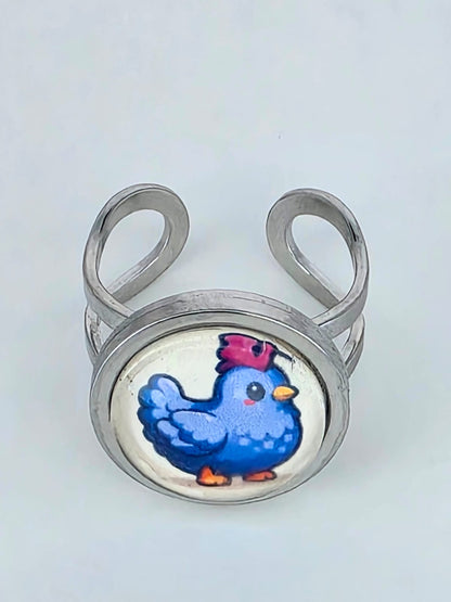 Stardew Valley Inspired Blue Chicken 14 mm Adjustable Stainless Steel Ring