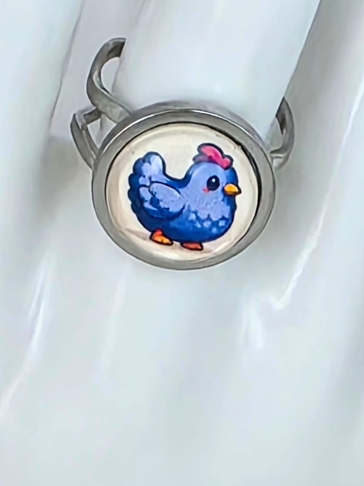 Stardew Valley Inspired Blue Chicken 14 mm Adjustable Stainless Steel Ring