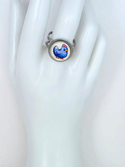 Stardew Valley Inspired Blue Chicken 14 mm Adjustable Stainless Steel Ring