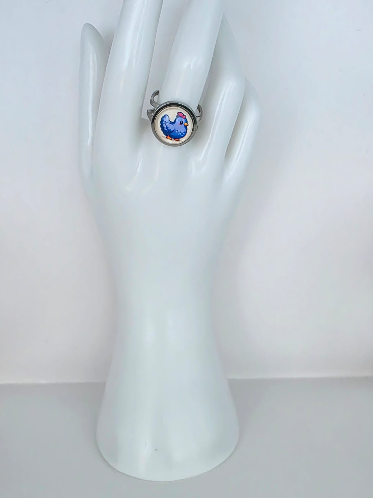 Stardew Valley Inspired Blue Chicken 14 mm Adjustable Stainless Steel Ring