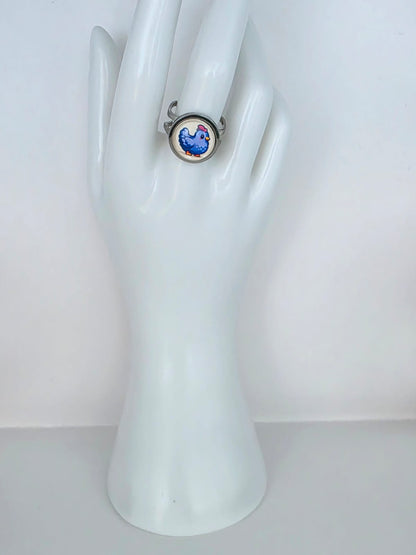 Stardew Valley Inspired Blue Chicken 14 mm Adjustable Stainless Steel Ring