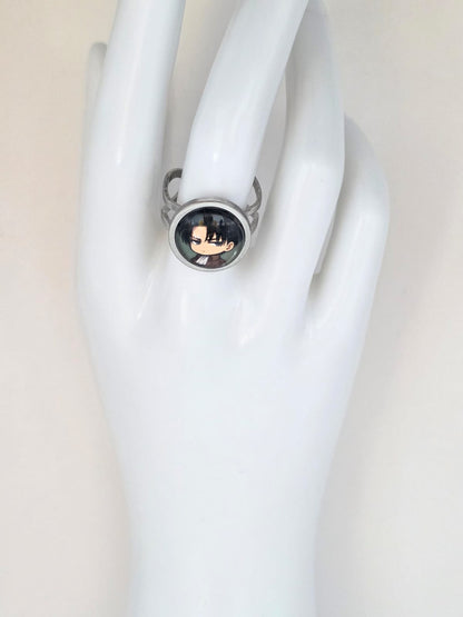 Attack on Titan Inspired Levi Ackerman Adjustable Stainless Steel Ring 14mm