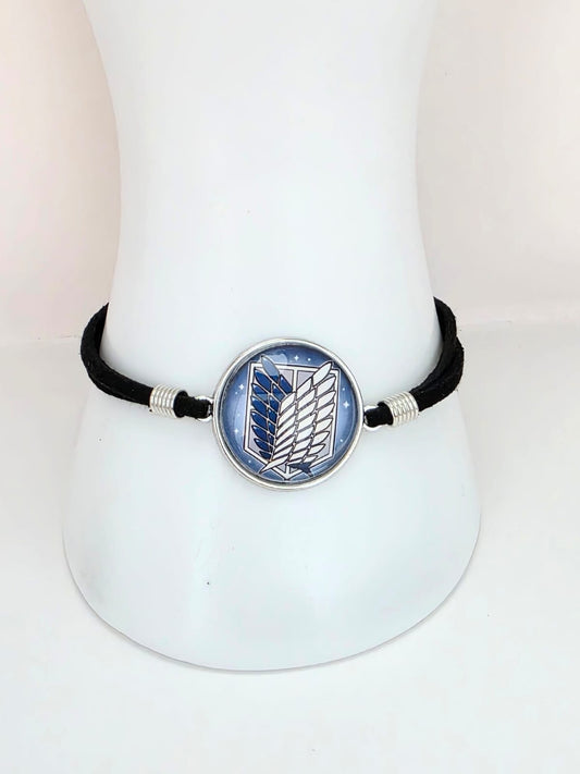 Attack on Titan Inspired Wing of Freedom 20mm Faux Suede Adjustable Bracelet