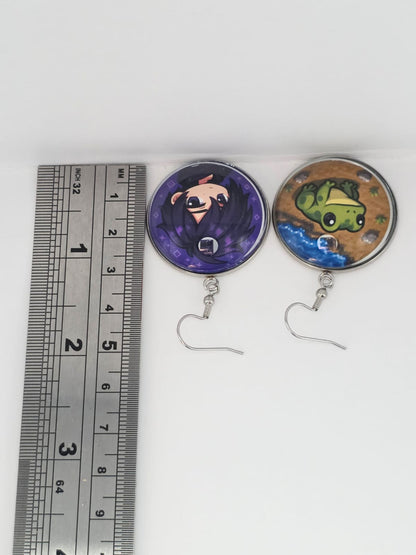 Stardew Valley Inspired Sebastian & Frog Dangle Stainless Steel Earrings