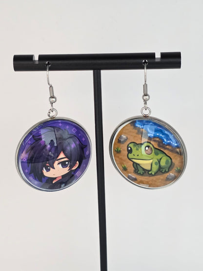 Stardew Valley Inspired Sebastian & Frog Dangle Stainless Steel Earrings