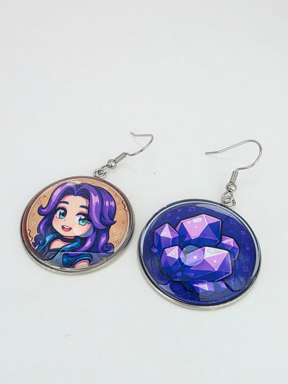 Stardew Valley Inspired Abigail & Amethyst Dangle Stainless Steel Earrings