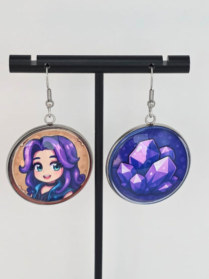 Stardew Valley Inspired Abigail & Amethyst Dangle Stainless Steel Earrings