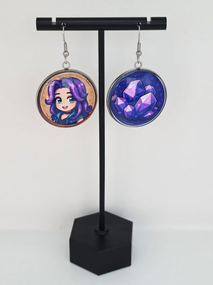 Stardew Valley Inspired Abigail & Amethyst Dangle Stainless Steel Earrings