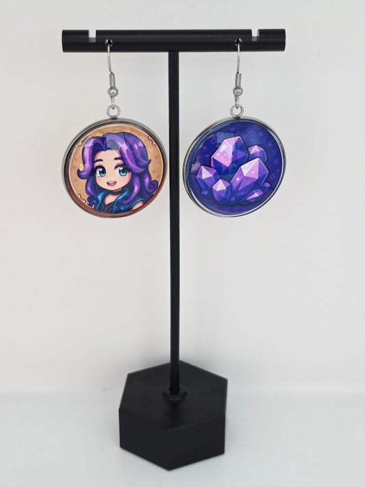 Stardew Valley Inspired Abigail & Amethyst Dangle Stainless Steel Earrings