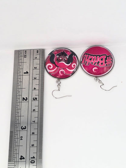 Hazbin Hotel Inspired Velvette & "#Bitch" Dangle Stainless Steel Earrings