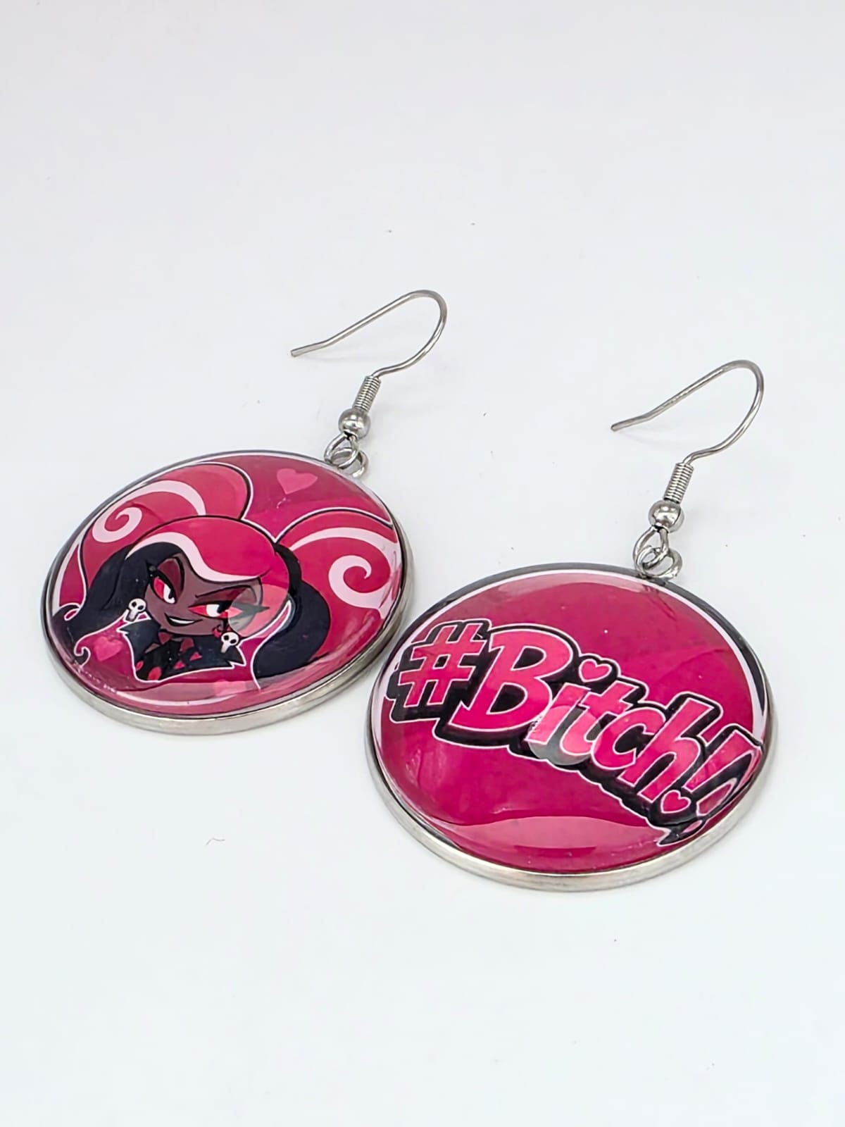 Hazbin Hotel Inspired Velvette & "#Bitch" Dangle Stainless Steel Earrings