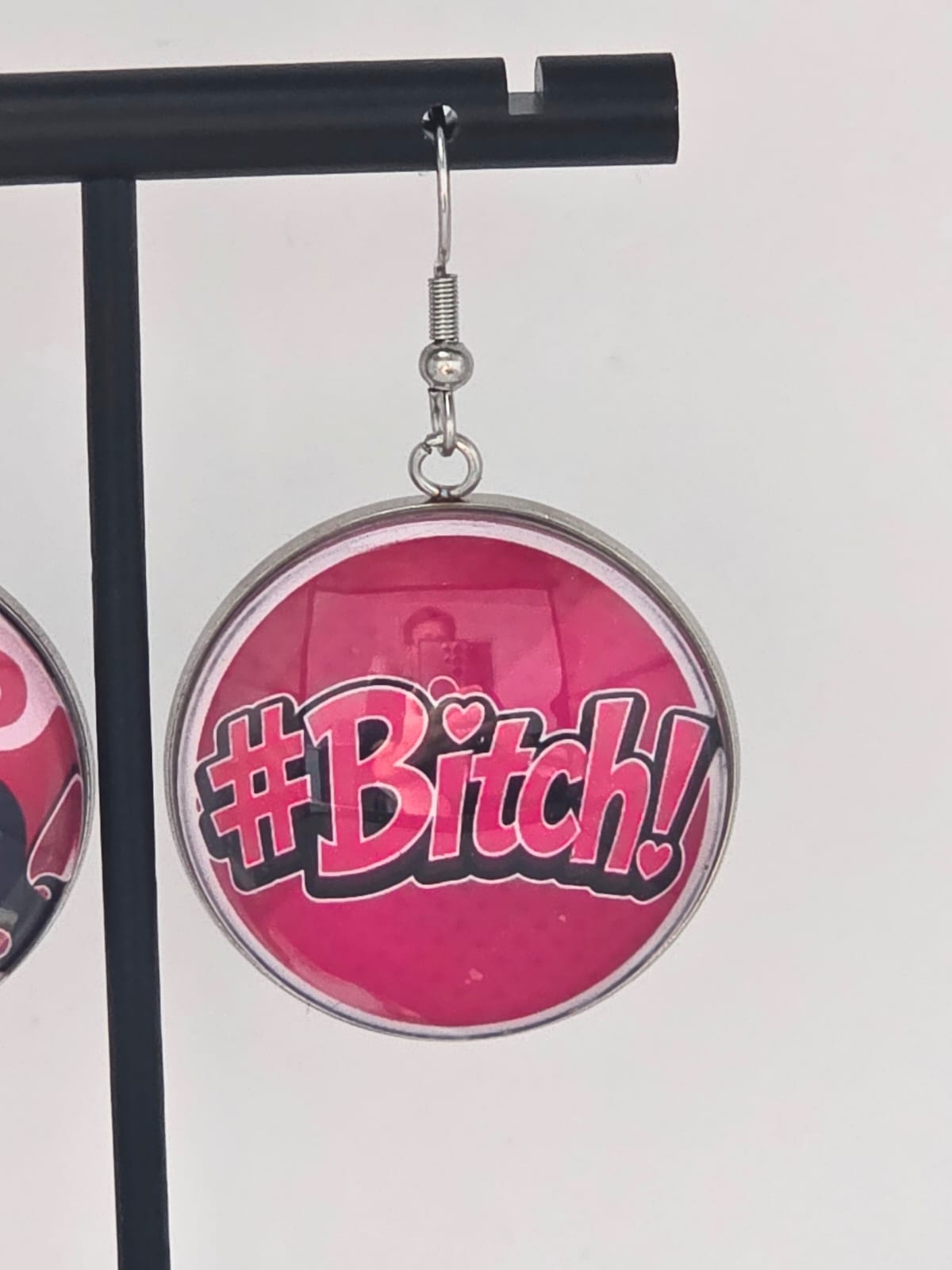 Hazbin Hotel Inspired Velvette & "#Bitch" Dangle Stainless Steel Earrings