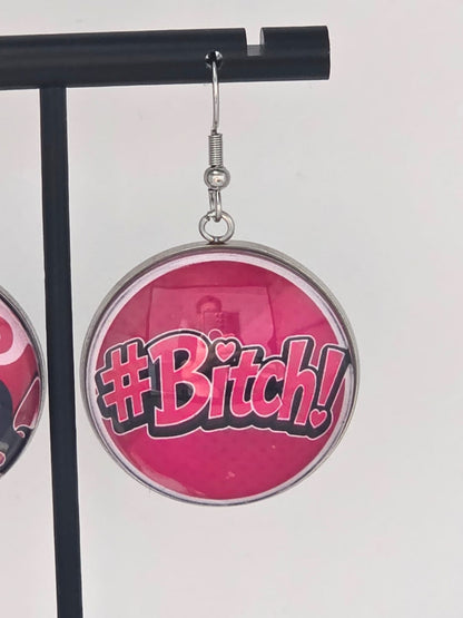 Hazbin Hotel Inspired Velvette & "#Bitch" Dangle Stainless Steel Earrings