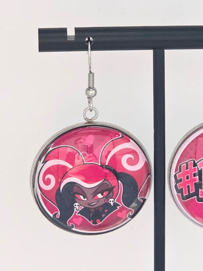 Hazbin Hotel Inspired Velvette & "#Bitch" Dangle Stainless Steel Earrings