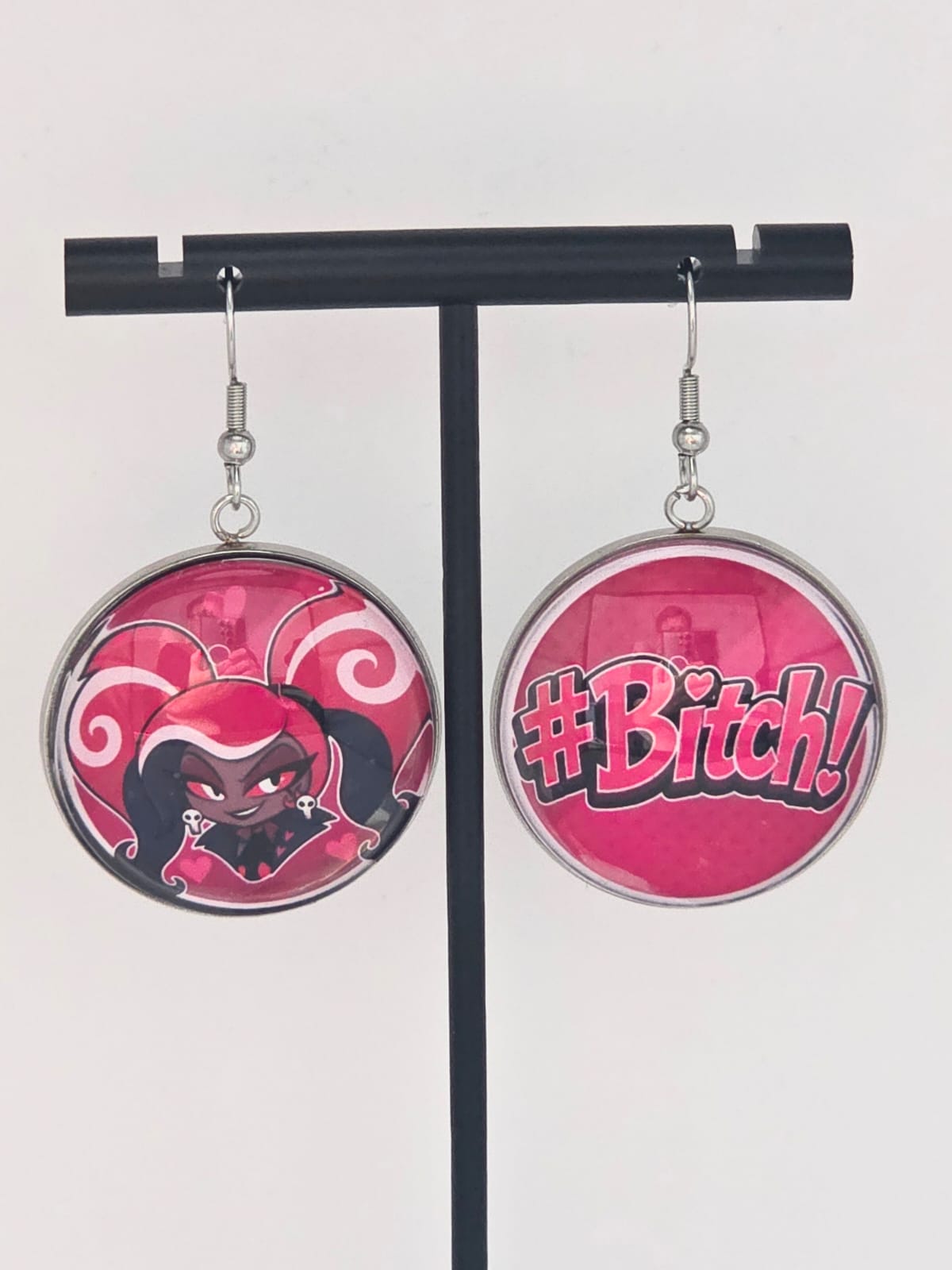 Hazbin Hotel Inspired Velvette & "#Bitch" Dangle Stainless Steel Earrings