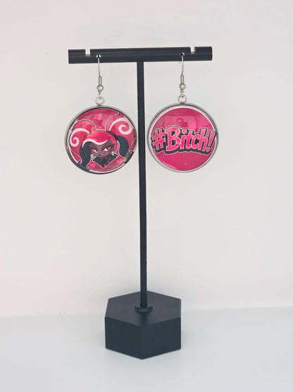 Hazbin Hotel Inspired Velvette & "#Bitch" Dangle Stainless Steel Earrings