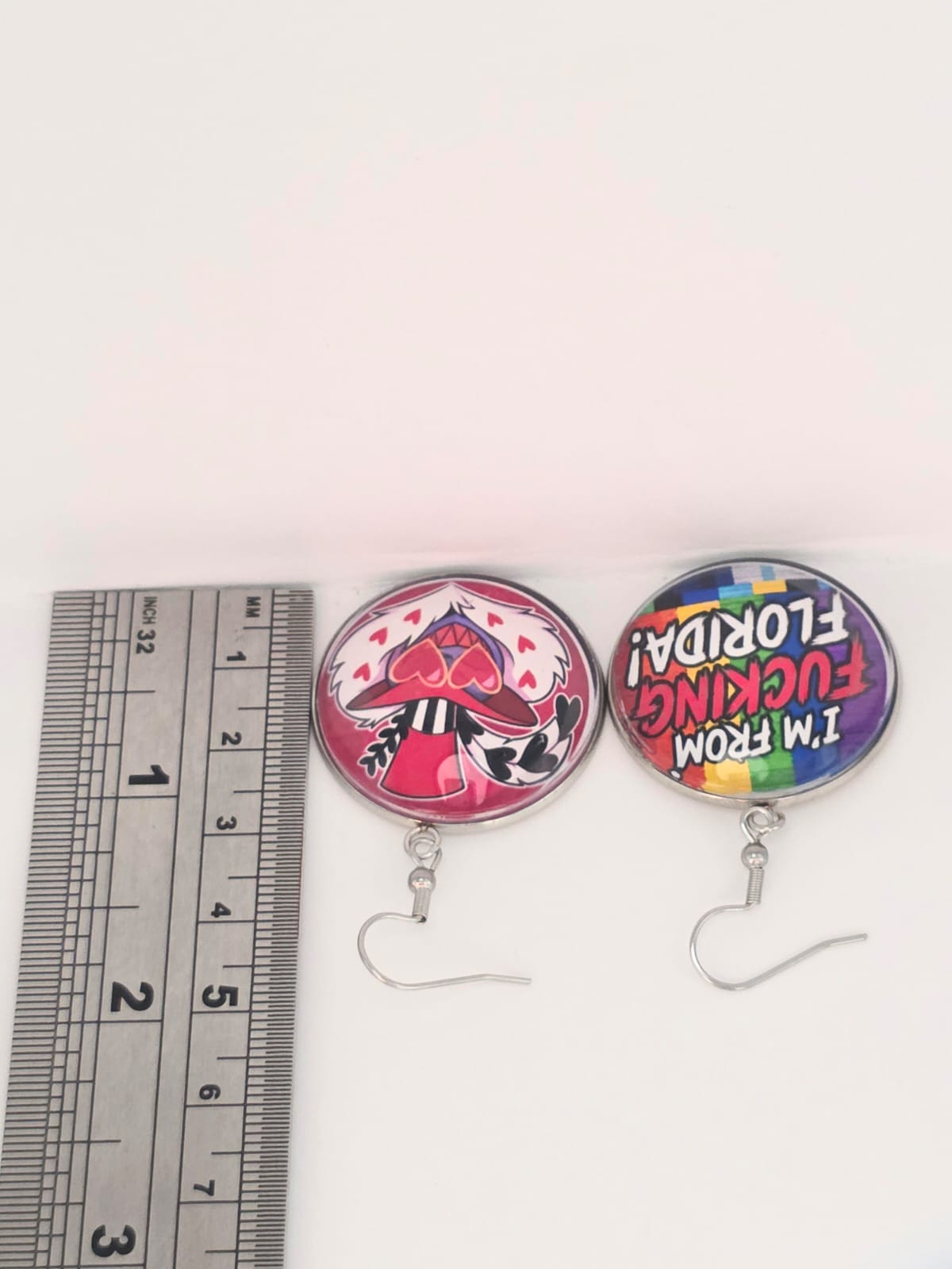 Hazbin Hotel Inspired Valentino & "I'm From Fucking Florida" Dangle Stainless Steel Earrings