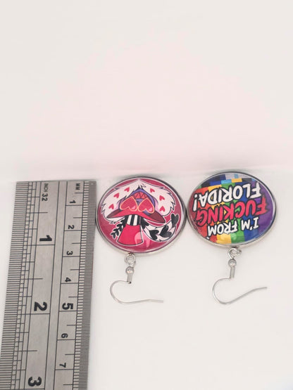 Hazbin Hotel Inspired Valentino & "I'm From Fucking Florida" Dangle Stainless Steel Earrings