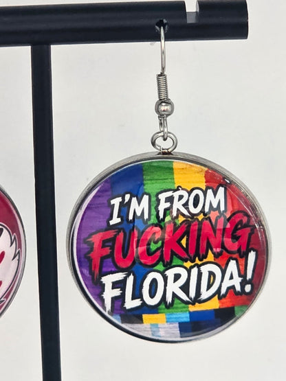 Hazbin Hotel Inspired Valentino & "I'm From Fucking Florida" Dangle Stainless Steel Earrings