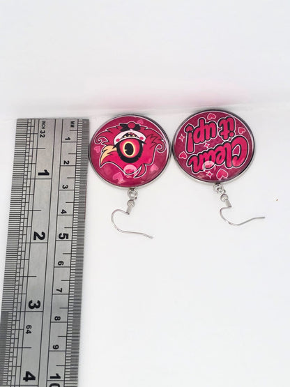 Hazbin Hotel Inspired Niffty & "Clean It Up" Dangle Stainless Steel Earrings