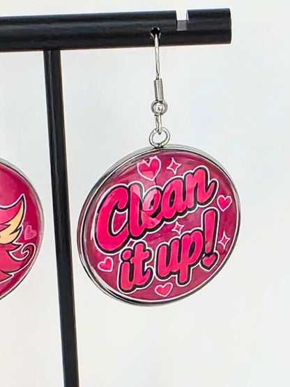 Hazbin Hotel Inspired Niffty & "Clean It Up" Dangle Stainless Steel Earrings