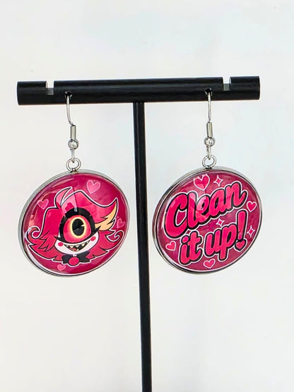 Hazbin Hotel Inspired Niffty & "Clean It Up" Dangle Stainless Steel Earrings