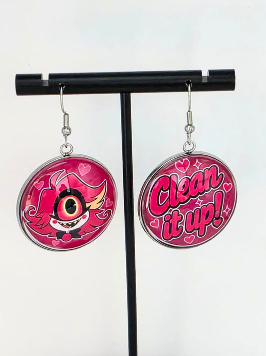 Hazbin Hotel Inspired Niffty & "Clean It Up" Dangle Stainless Steel Earrings