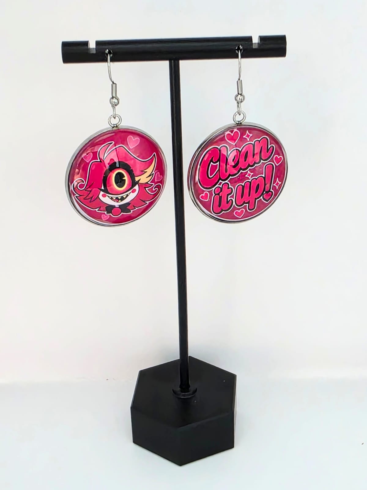 Hazbin Hotel Inspired Niffty & "Clean It Up" Dangle Stainless Steel Earrings