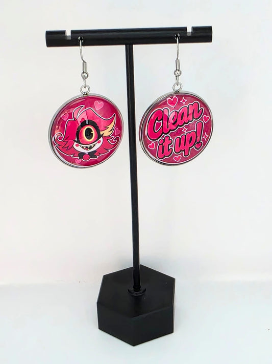 Hazbin Hotel Inspired Niffty & "Clean It Up" Dangle Stainless Steel Earrings