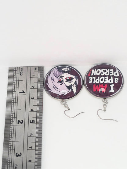 Helluva Boss Inspired Loona & "I AM a People Person!" Dangle Stainless Steel Earrings
