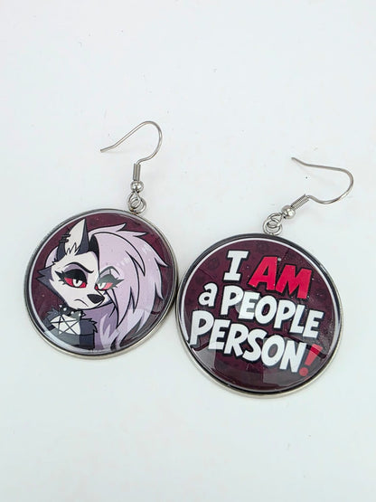 Helluva Boss Inspired Loona & "I AM a People Person!" Dangle Stainless Steel Earrings