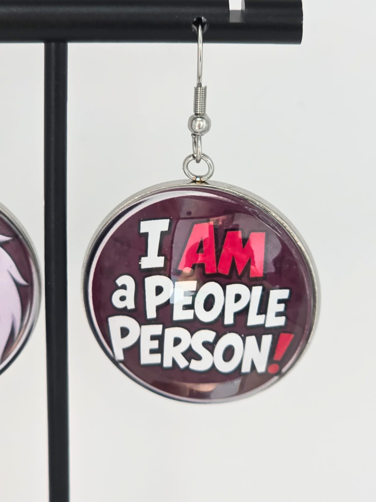 Helluva Boss Inspired Loona & "I AM a People Person!" Dangle Stainless Steel Earrings