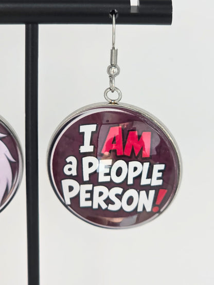 Helluva Boss Inspired Loona & "I AM a People Person!" Dangle Stainless Steel Earrings