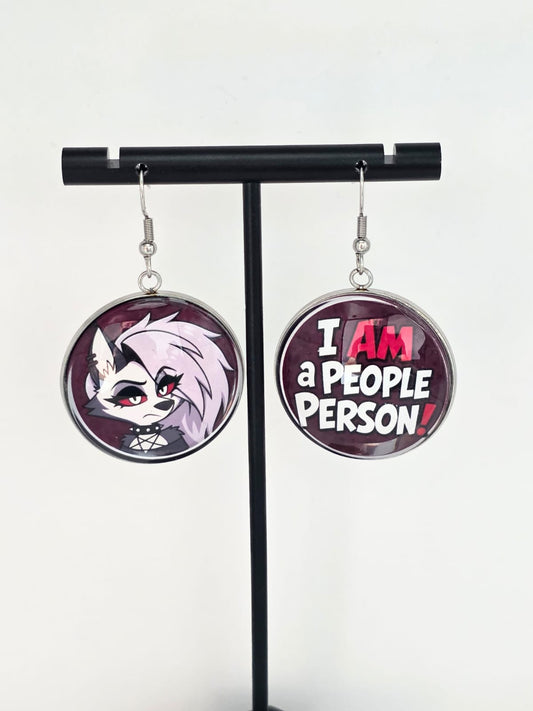 Helluva Boss Inspired Loona & "I AM a People Person!" Dangle Stainless Steel Earrings