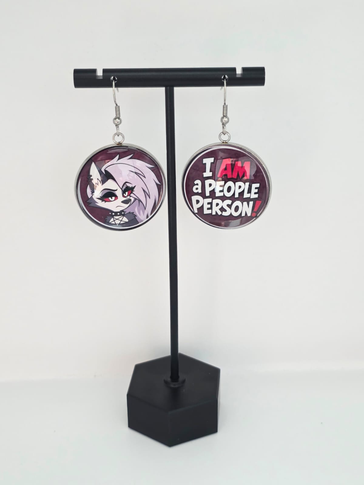 Helluva Boss Inspired Loona & "I AM a People Person!" Dangle Stainless Steel Earrings