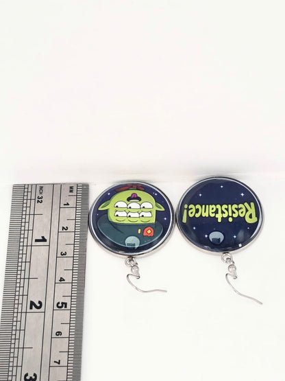 Final Space Inspired Tribore & "Resistance!" Dangle Stainless Steel Earrings