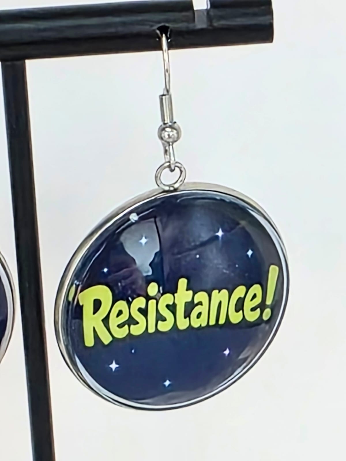 Final Space Inspired Tribore & "Resistance!" Dangle Stainless Steel Earrings