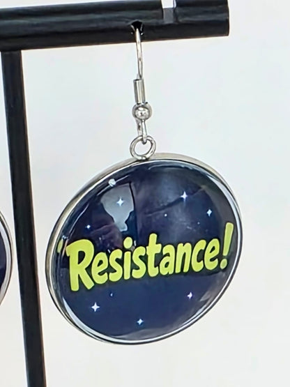 Final Space Inspired Tribore & "Resistance!" Dangle Stainless Steel Earrings