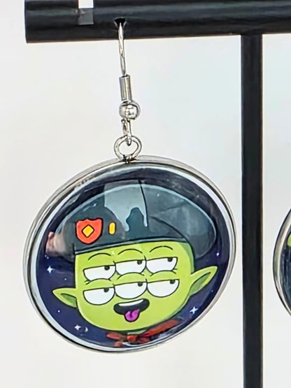 Final Space Inspired Tribore & "Resistance!" Dangle Stainless Steel Earrings