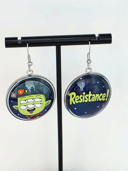 Final Space Inspired Tribore & "Resistance!" Dangle Stainless Steel Earrings