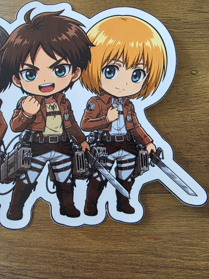 Attack on Titan Inspired Trio Eren, Mikasa & Armin Glossy Die Cut Sticker | 2 Sizes Available