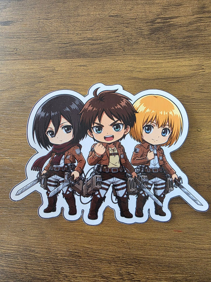 Attack on Titan Inspired Trio Eren, Mikasa & Armin Glossy Die Cut Sticker | 2 Sizes Available