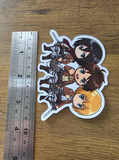 Attack on Titan Inspired Trio Eren, Mikasa & Armin Glossy Die Cut Sticker | 2 Sizes Available
