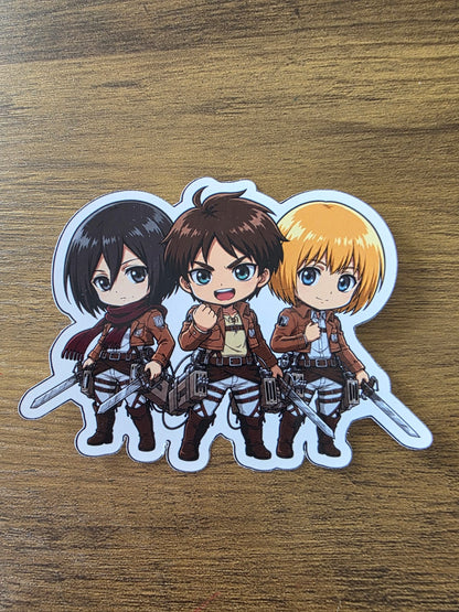 Attack on Titan Inspired Trio Eren, Mikasa & Armin Glossy Die Cut Sticker | 2 Sizes Available