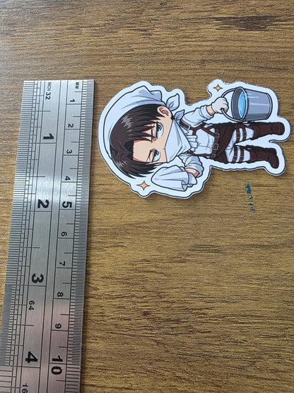 Attack on Titan Inspired Levi Cleaning Glossy Die Cut Sticker | 2 Sizes Available